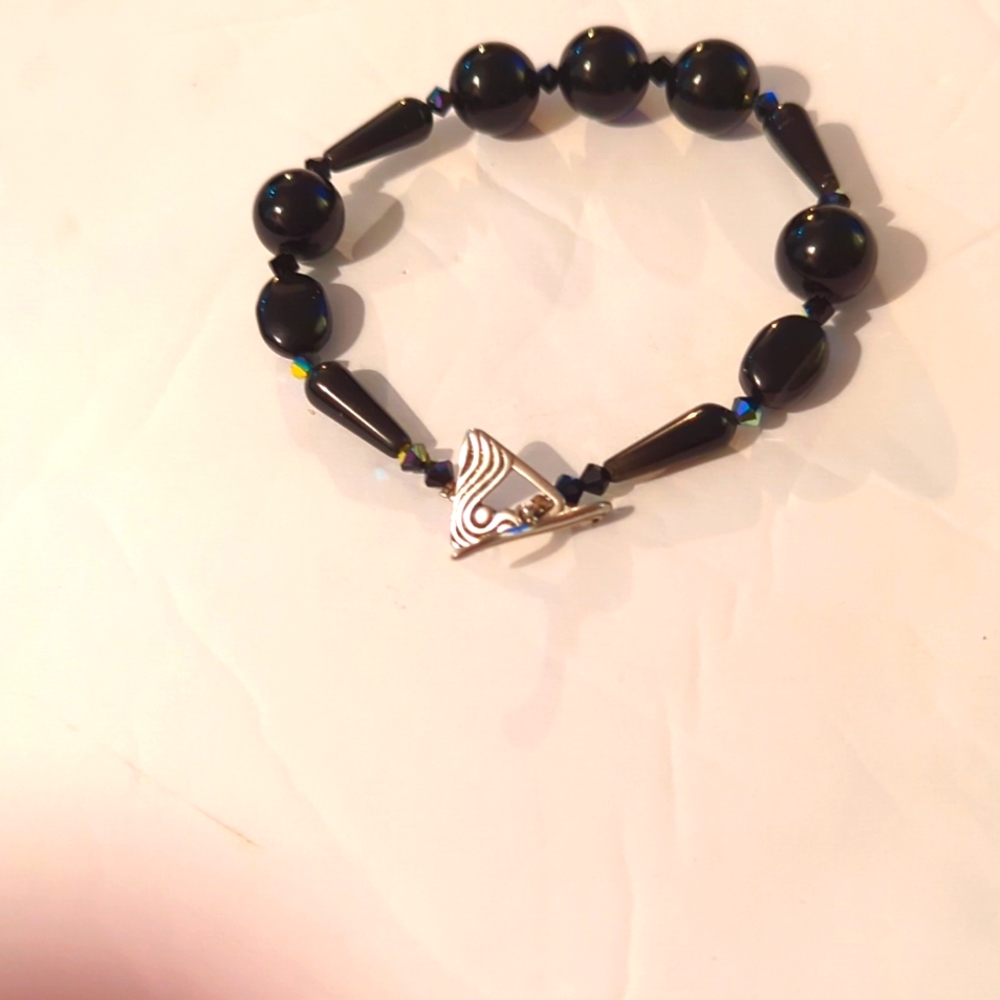 925 Black bead and crystal braclet